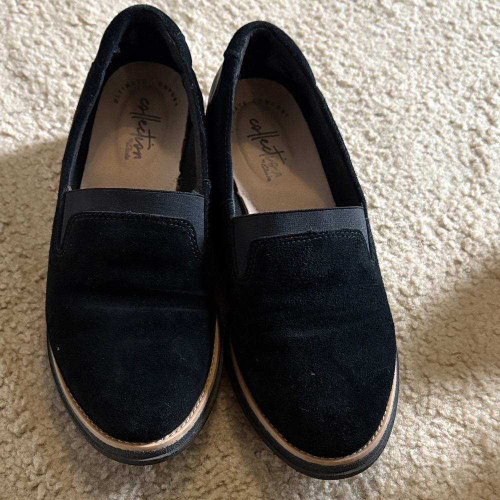 Clarks Black Suede Loafers